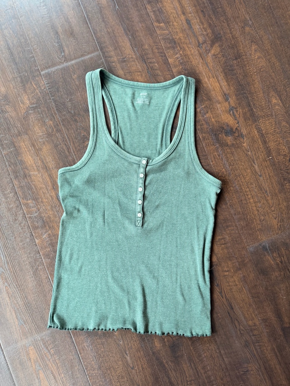 aerie Olive Green Ribbed Henley Racerback Tank